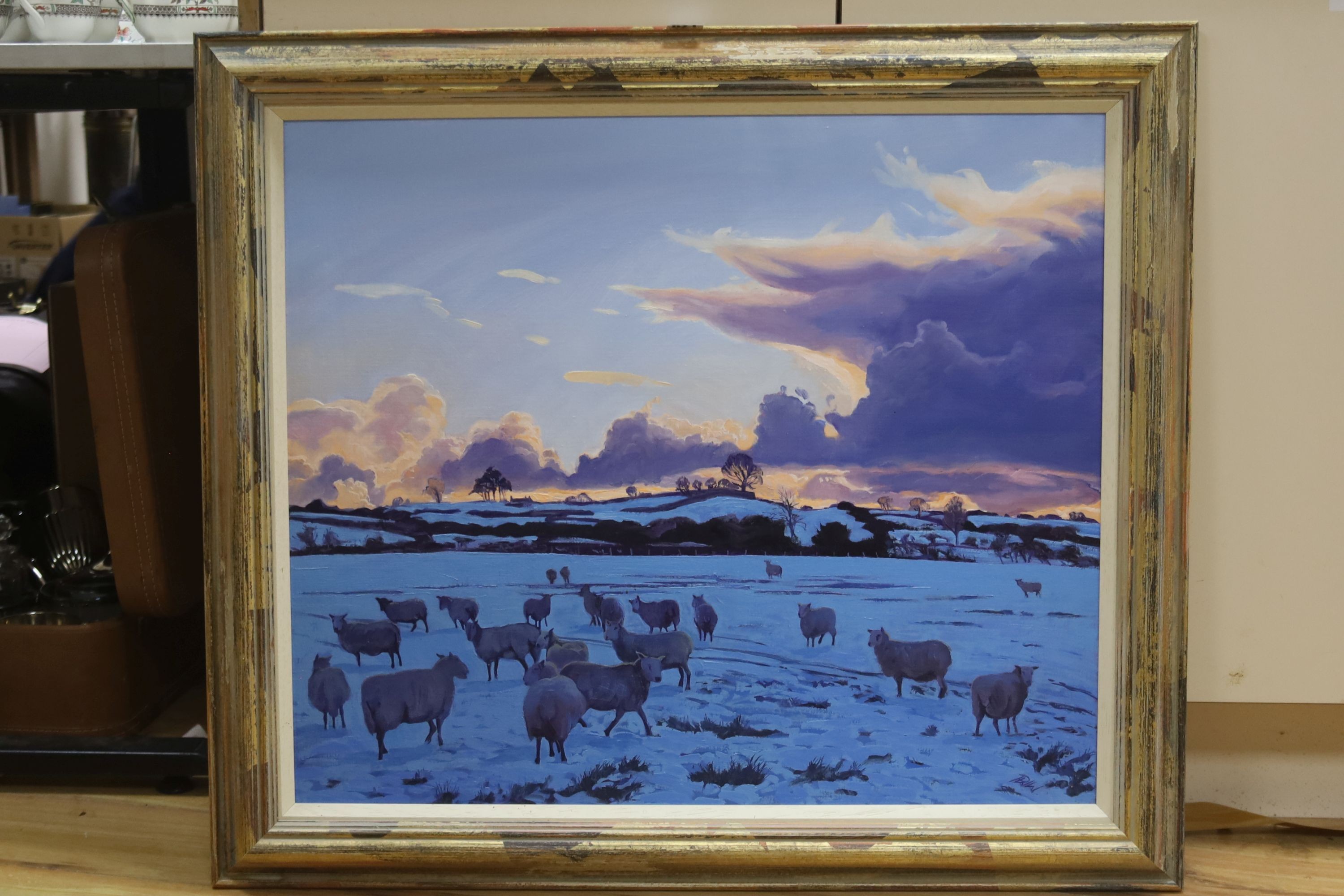 Peter Winstanley, oil on linen, 'Penmynede: Ghosts at Winter Dusk I', signed and inscribed verso, 60 x 70cm